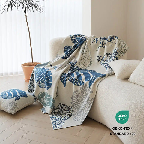 Sea Animal Design 100% Cotton Fine Knit Throw