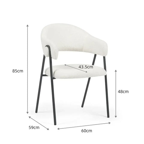 Noah Set of 2 White Sherpa Fleece Velvet Dining Chairs with Black Metal Frame