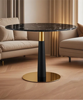 Pantheon Black Marble Round Dining Table with Gold & Black Legs – 100cm