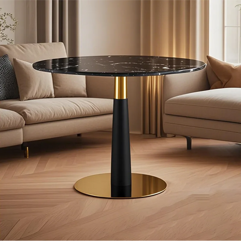 Pantheon Black Marble Round Dining Table with Gold & Black Legs – 100cm