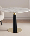 Pantheon White Marble Round Dining Table with Gold & Black Legs – 100cm