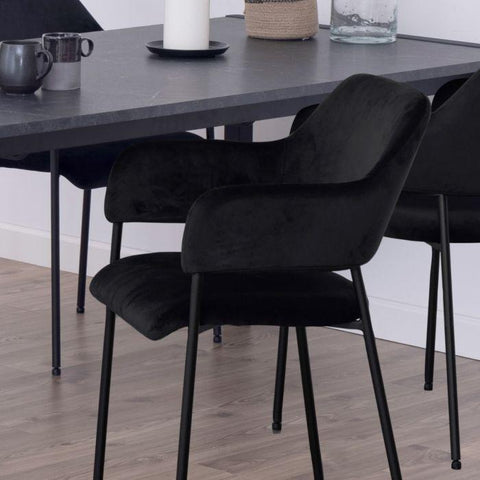 x2 Vega Black Velvet Dining Chairs with Armrests