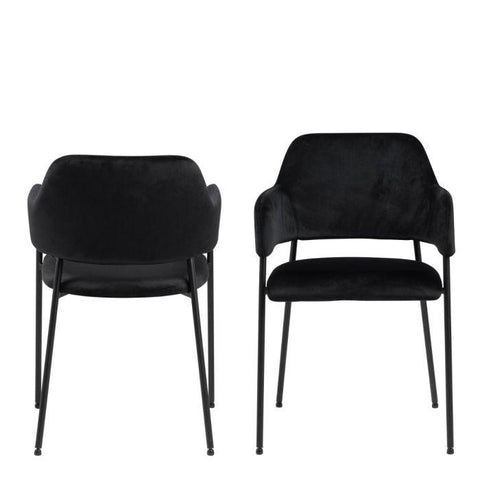 x2 Vega Black Velvet Dining Chairs with Armrests